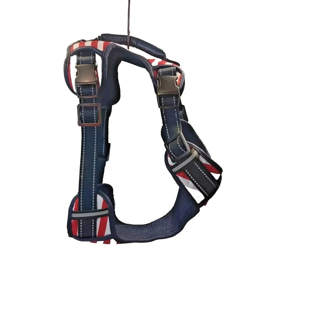 Dog Harness Red White & Blue Flag‎ Style Size Medium Heavy Duty Padded Clip on